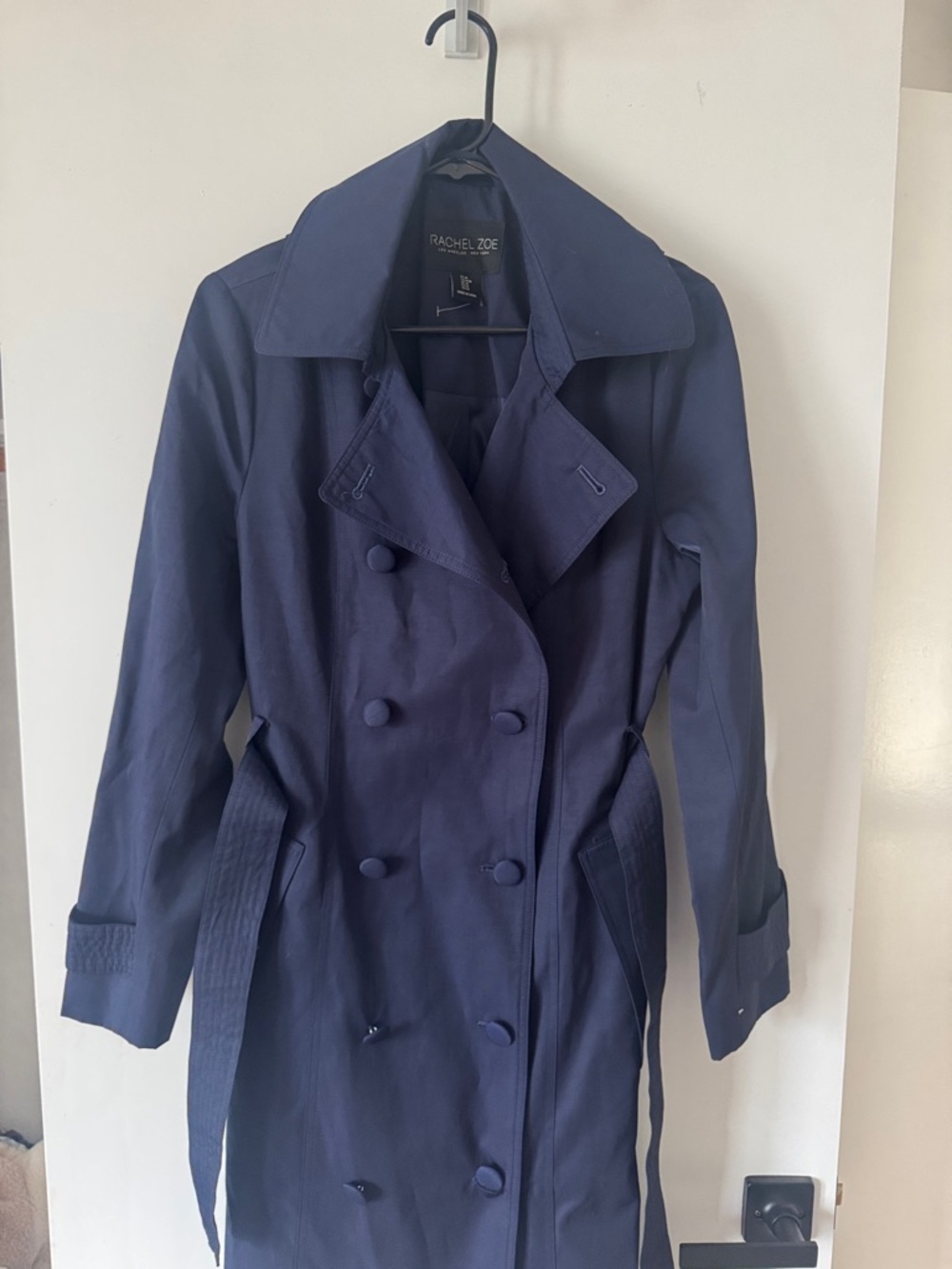 Rachel Zoe Navy Double-Breasted Trench with Self-Tie Belt